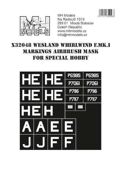 Westland Whirlwind F. Mk1 Markings Airbrush Masks (Special Hobby) X32048