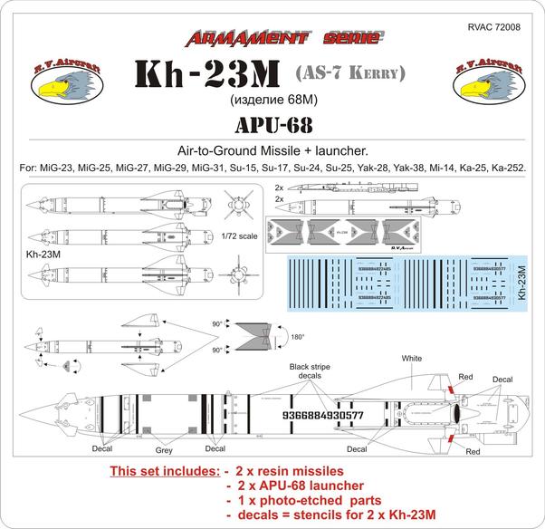 Kh23M Missiles (AS7 Kerry) Air to ground Missiles + APU-68 Launchers (2 pcs) RVAC7208