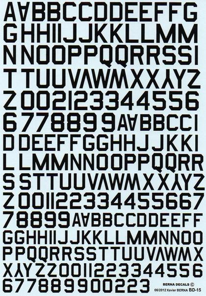 Numbers & letters black 45° code (10, 12 & 14mm) bd15