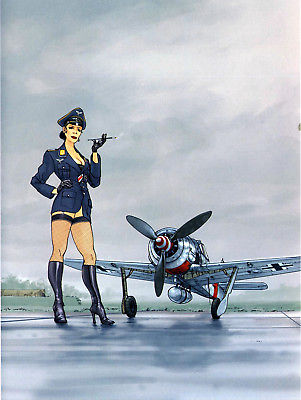 German officer pin up in front of Focke Wulf metal poster YD6790DI