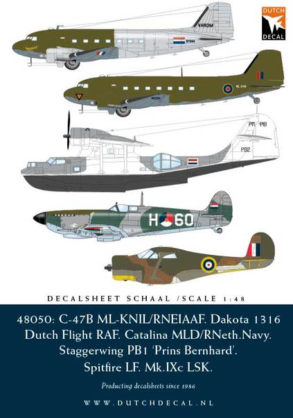C47, ML-KNIL, RNEIAF, Dakota 1316 Flight RAF, Catalina MLD, Staggerwing PB1, Spitfire LF MKIXc LSK) DD48050