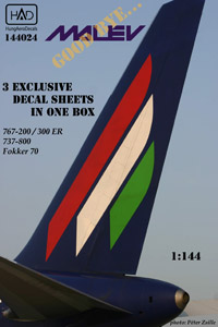 Goodbye Malev, 3 exclusive decalsets in one box (B737-800, B767-200/300, Fokker 70) HAD144024