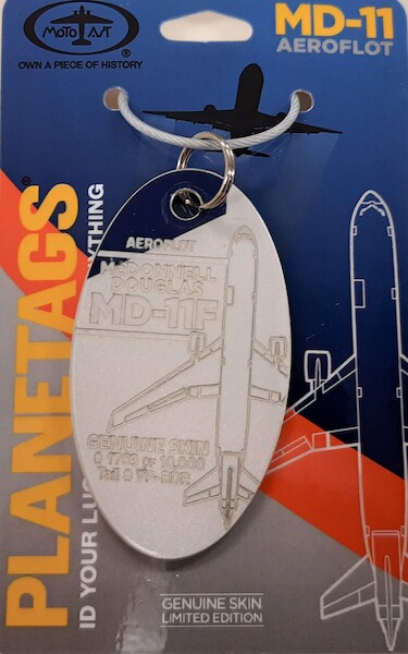 Keychain made of real aircraft skin: McDonnell Douglas MD11F Aeroflot - VP-BDR (combo Silver Blue colours) MD-11 SILV-BL