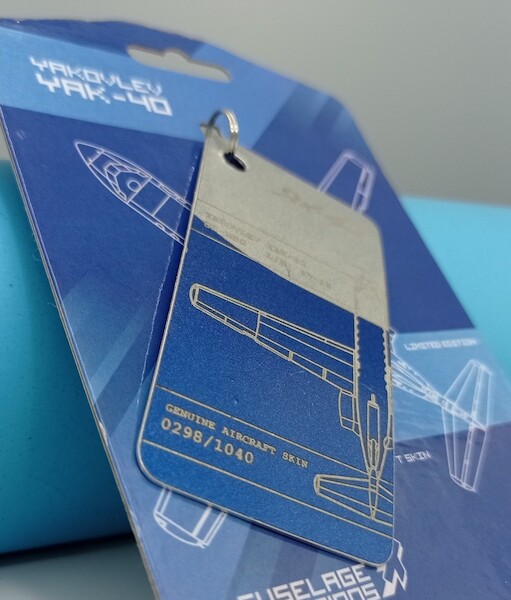 Keychain made of real aircraft skin: Yak-40 UR-MHG blue/silver 10005055