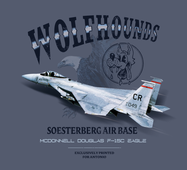 T-Shirt with 32TFS/CR Wolfhounds F-15C Eagle Soesterberg Air Force Base ANT-F15-MAIN