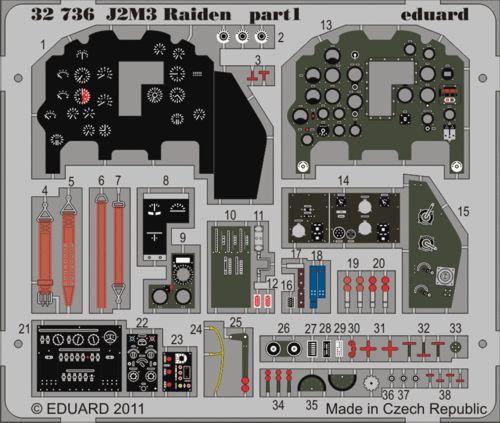 Detailset Mitsubishi J2M-3 Raiden Interior Self Adhesive (Hasegawa) E32-736