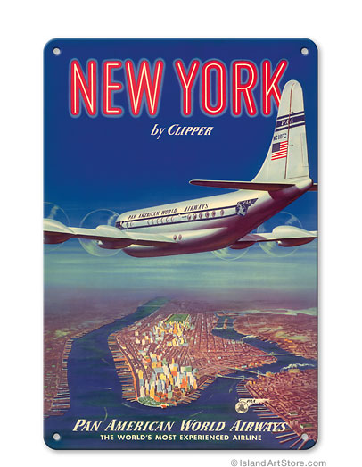 New York USA by Clipper Pan American Airways - Boeing 377 Vintage metal poster metal sign MTSA4505
