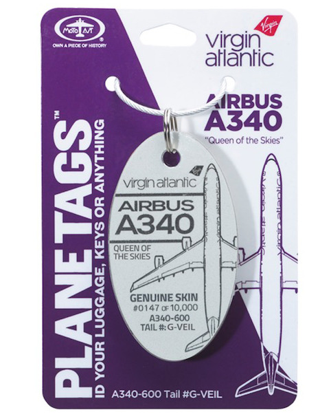 Keychain made of real aircraft skin: Airbus A340-600 G-VEIL Virgin Atlantic 'Queen of the Skies' (white) 0763961286189