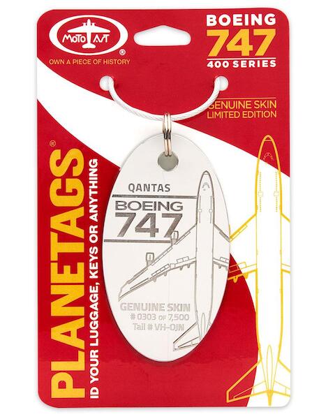 Keychain made of real aircraft skin: Boeing 747-400 Qantas VH-OJN White B747 QF WHITE