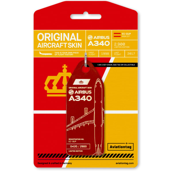 Keychain made of real aircraft skin: Airbus A340 Iberia EC-GUP DARK- red 4260411671435DR