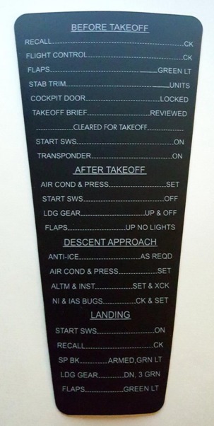 B737 Clipboard yoke checklist sticker AGRONNCHECK