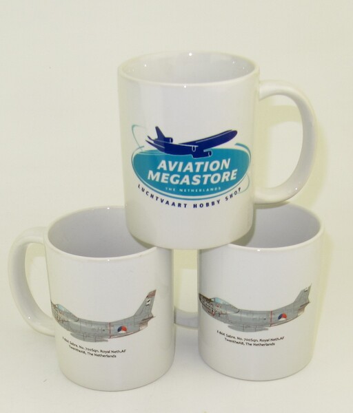 Mug F-86K Sabre, Kaasjager, Royal Netherlands AF, KLU Twenthe AB on one side, Aviation Megastore on other side. MUG-F86K