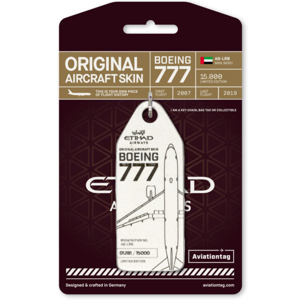 Keychain made of real aircraft skin: Boeing 777 Etihad A6-LRB pearl A6-LRB-PEARL