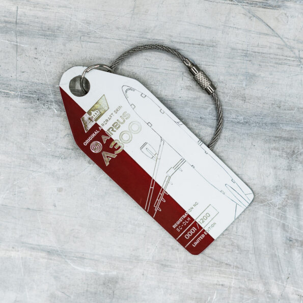 Keychain made of real aircraft skin: Airbus A300 Iberia EC-DLH (red/white) IB300 red-white