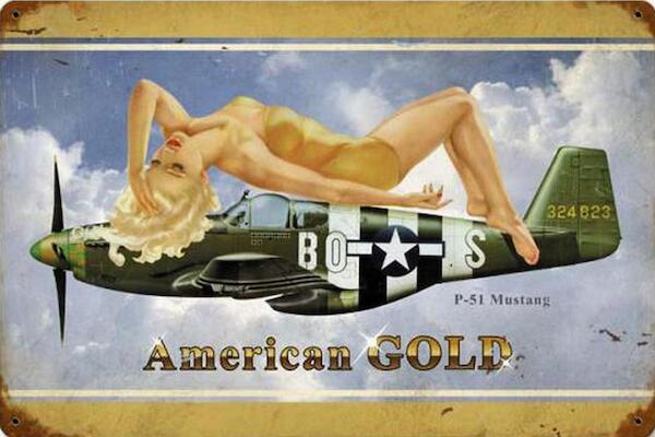 American Gold P-51 Mustang - pin up metal poster metal sign