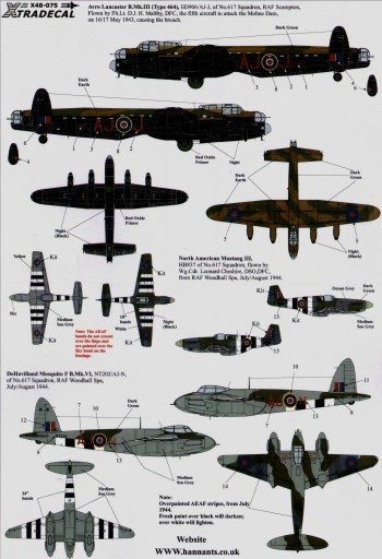 617(Dambusters) sq 1943 to 2008 (Lancasters, Mustangs, Mosquito BMKVI, Tornado GR4) X48075