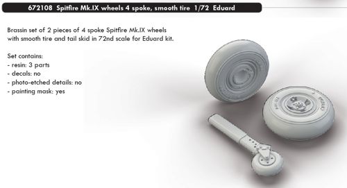 Spitfire MKIX Wheels - 4 spoke Smooth Tire (Eduard) E672108
