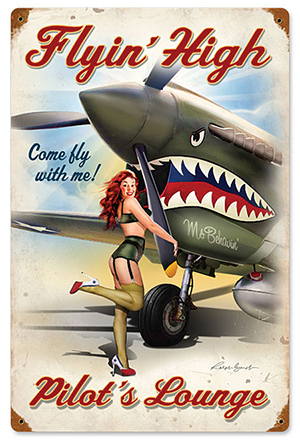 Flyin' High Pilot's Lounge Metal Sign - pinup PTS-RB053