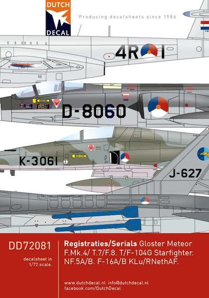 Serial and registrations KLu Meteor F MK4/T7/ F Mk8, Lockheed F104G/TF104G, NF5A/B, F16A/B)  DD72081