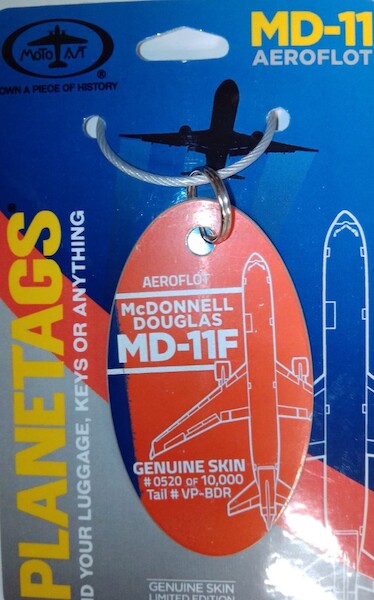 Keychain made of real aircraft skin: McDonnell Douglas MD11F Aeroflot - VP-BDR (combo Orange Blue colours) MD-11 SIL-ORAN