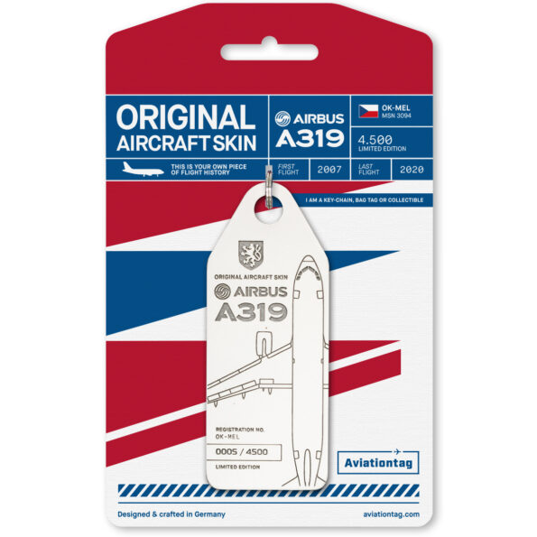 Keychain made of real aircraft skin: Airbus A319 CSA OK-MEL OK-MEL