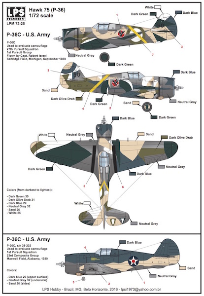 Curtiss P36C Hawk (U.S.Army) LPM72-25