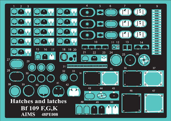 Detailset Messerschmitt BF109F/G/K latches and hatches (Eduard) 48PE008
