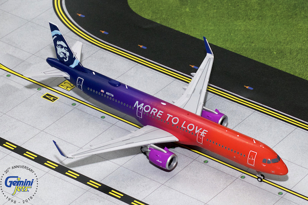 Purple GeminiJets Alaska Airlines A321neo N927VA More to Love 1:400 Scale Diecast Model Airplane