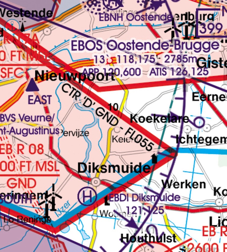 VFR aeronautical chart BelgiumLuxembourg 2020