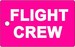 Bagagetag with FLIGHT CREW in white on pink underground on one side and writable backside, including metal wire