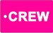 Bagagetag with CREW in white on pink underground on one side and writable backside, including metal wire