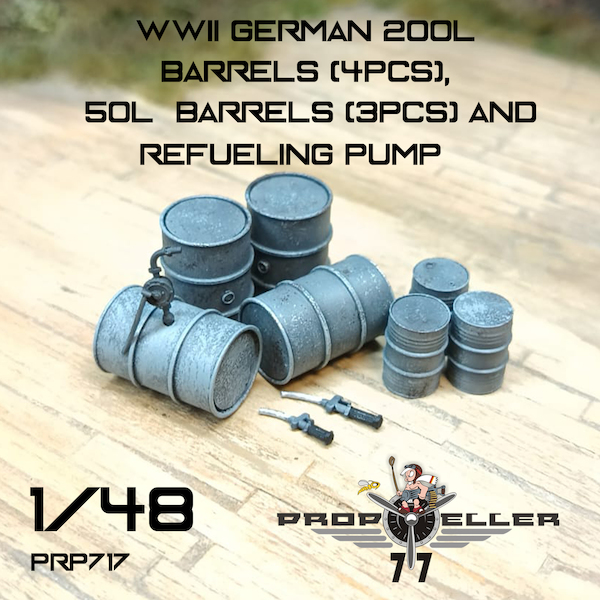 WWII German Barrels and refueling Pump (big set)  PRP717
