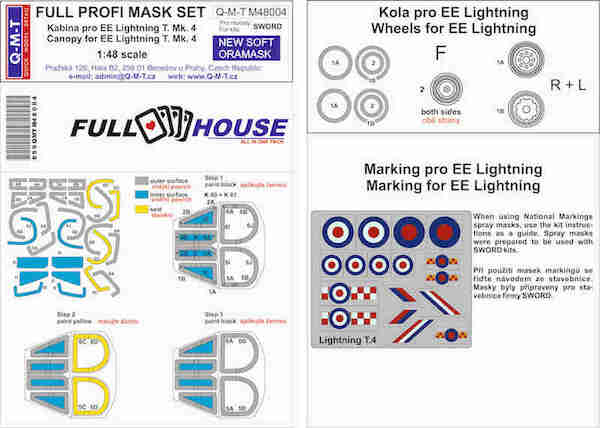 Full house Masking set for English Electric Lightning T MK4 (Sword)  QMT-M48004
