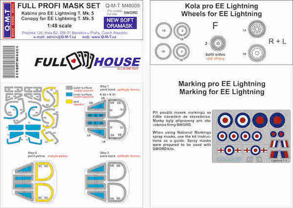 Full house Masking set for English Electric Lightning T MK5 (Sword)  QMT-M48005