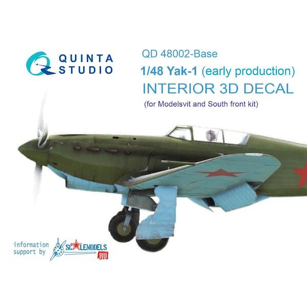 Yakovlev Yak1 (Early Production) 3 Interior 3D Decal for Modelsvit and Southfork) QD48002-BASE