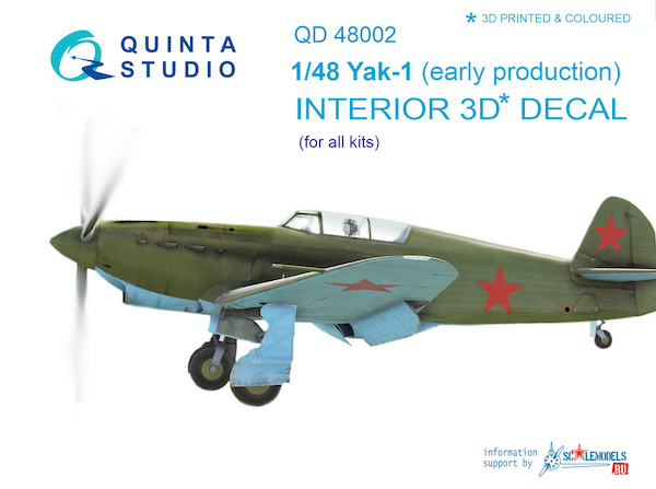 Yakovlev Yak1 (Early Production) 3 Interior 3D Decal  for Modelsvit and Southfork)  QD48002