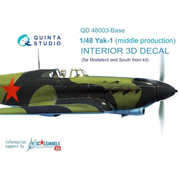 Yakovlev Yak1 (Mid Production) 3 Interior 3D Decal for Modelsvit and Southfork) QD48003-BASE
