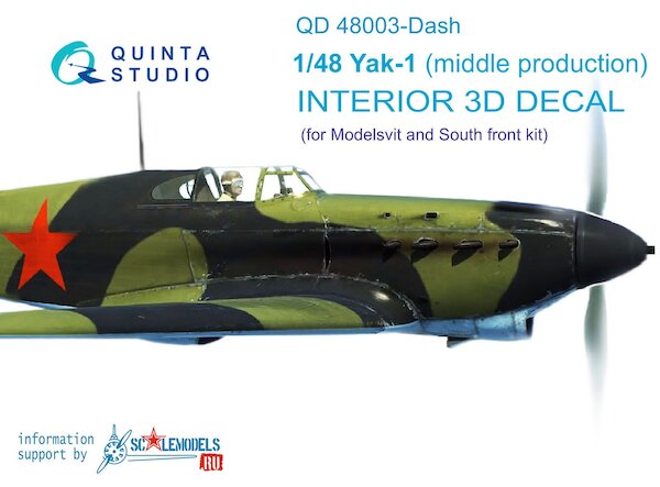 Yakovlev Yak1 (Mid Production) 3 Interior 3D Decal for Modelsvit and Southfork) QD48003-DASH