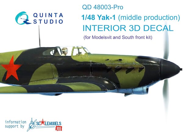 Yakovlev Yak1 (Middle Production) 3 Interior 3D Decal for Modelsvit and Southfork) QD48003-PRO