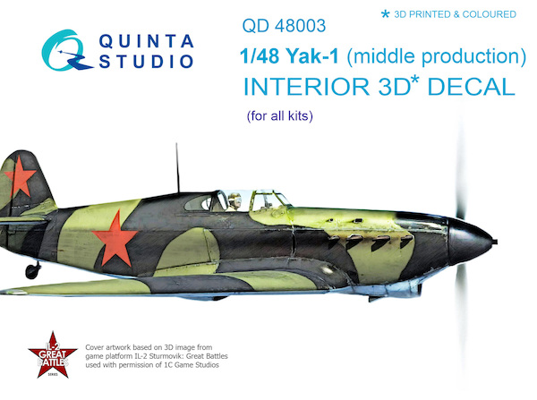 Yakovlev Yak1 (Mid Production) 3 Interior 3D Decal for Modelsvit and Southfork) QD48003