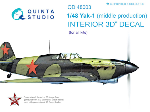 Yakovlev Yak1 (Mid Production) 3 Interior 3D Decal  for Modelsvit and Southfork)  QD48003