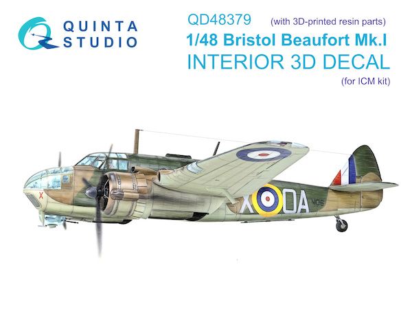 Bristol Beaufort MK1 Interior 3D Decal and resin parts for ICM QD+48379