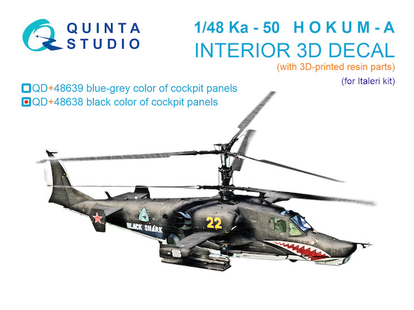 Kamov KA50 Hokum A  Interior 3D Decal  and resin parts (Italeri) Black colour for Cockpit Panels  QD+48638