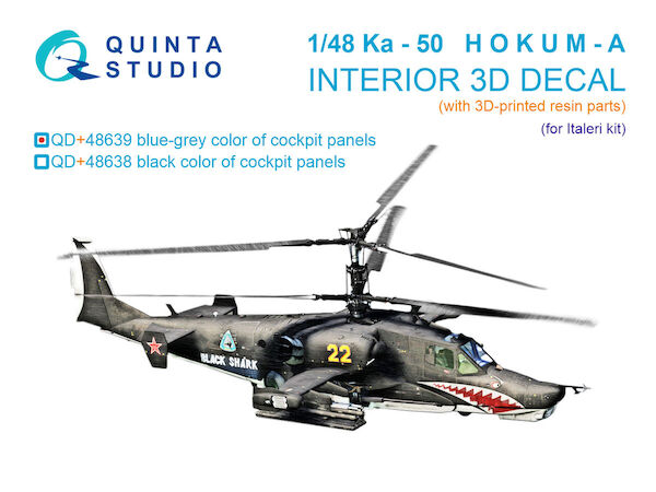 Kamov KA50 Hokum A  Interior 3D Decal  and resin parts (Italeri) Blue grey colour for Cockpit Panels  QD+48639