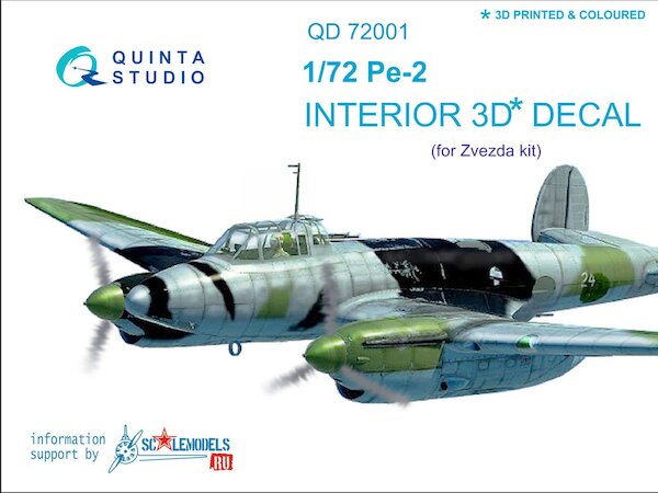 Petlyakov Pe2  Interior 3D Decal  for Zvezda  QD72001