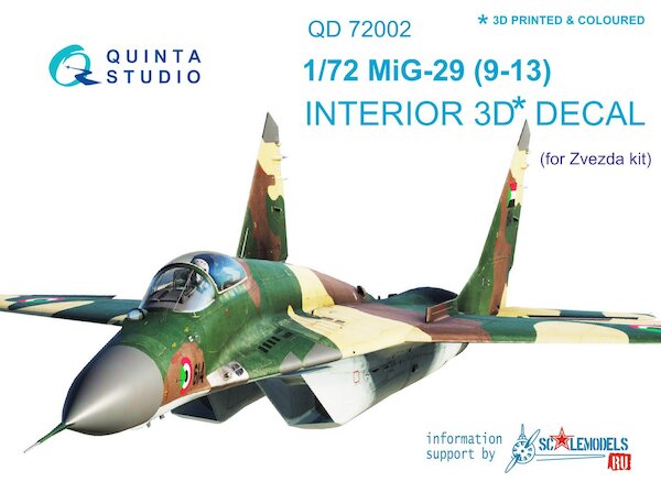 Mikoyan Mig29 (9-13) Fulcrum  Interior 3D Decal  for Zvezda  QD72002