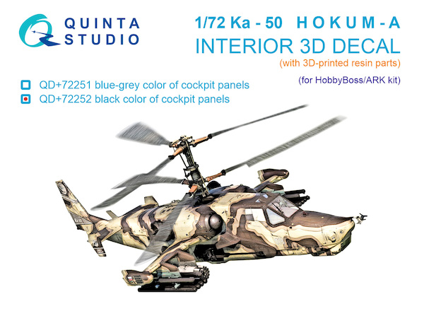 Kamov Ka50 Hokum A Interior 3D Decal  and resin parts with Blue Gray Cockpit panels (Hobby Boss)  QD+72251