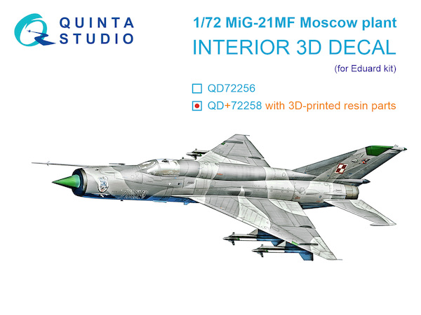 MiG21MF (Moscow Plant) nterior 3D Decal  with Resin parts (Eduard)  QD+72258