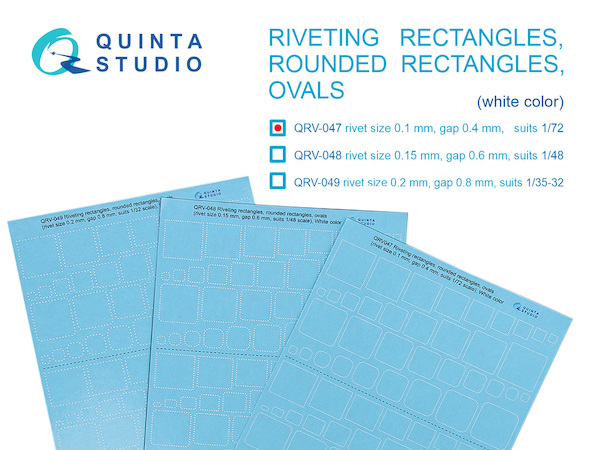 Riveting rectangles, rounded rectangles, ovals white color (rivet size 0.1mm, gap 0.4mm, suits 1/72) QRV-047