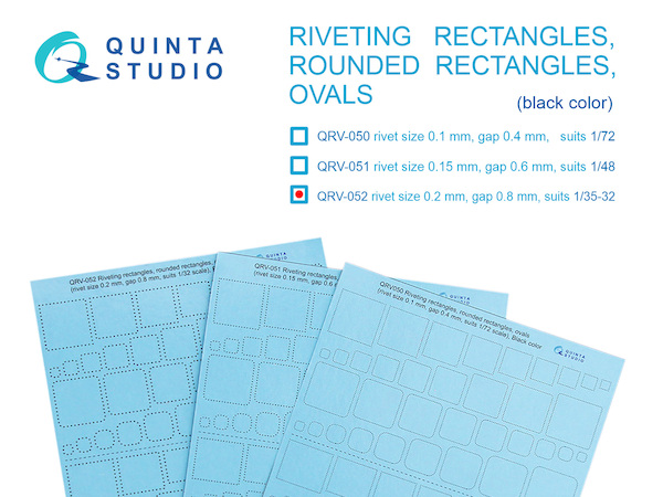 Riveting rectangles, rounded rectangles, ovals black color (rivet size 0.2mm, gap 0.8mm, suits 1/35-32) QRV-052